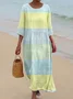Women Striped Half Sleeve Summer Printing Dress Crew Neck Daily Casual Maxi H-Line Dress