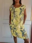 Women Leaf Sleeveless Summer Pocket Stitching Dress Crew Neck Daily Casual Mini Fit & Flare Dress A-Line Dress