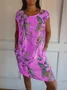 Women Leaf Sleeveless Summer Pocket Stitching Dress Crew Neck Daily Casual Mini Fit & Flare Dress A-Line Dress