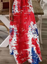Women Independence Day (Flag) Sleeveless Summer Printing Dress V Neck Daily Casual Maxi Slip Dress X-Line Dress