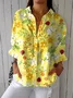 Women Floral Three Quarter Sleeve Shirt Spring/Fall Printing Shirt Collar Daily Casual Top