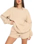 Women Plain Two-Piece Set Daily Long Sleeve Casual Spring/Fall Top With Pants Matching Set