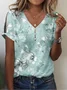 Women Floral Short Sleeve Tee T-shirt V Neck Printing Casual Summer Graphic Tee Top
