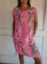 Women Leaf Sleeveless Summer Pocket Stitching Dress Crew Neck Daily Casual Mini Fit & Flare Dress A-Line Dress