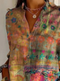 Women Floral Long Sleeve Shirt Spring/Fall Buckle Shirt Collar Daily Casual Top