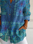 Women Floral Long Sleeve Shirt Spring/Fall Buckle Shirt Collar Daily Casual Top
