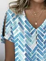 Women Geometric Short Sleeve Tee T-shirt V Neck Printing Casual Summer Graphic Tee Top
