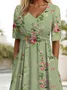 Women Floral Short Sleeve Summer Printing Dress V Neck Daily Casual Maxi A-Line Dress