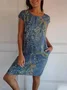 Women Leaf Sleeveless Summer Pocket Stitching Dress Crew Neck Daily Casual Mini Fit & Flare Dress A-Line Dress
