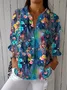 Women Floral Three Quarter Sleeve Shirt Spring/Fall Printing Shirt Collar Daily Casual Top