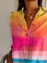 Women Ombre Long Sleeve Shirt Spring/Fall Buckle Shirt Collar Daily Casual Top