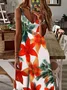 Women Floral Sleeveless Summer Printing Dress V Neck Daily Casual Maxi Slip Dress X-Line Dress