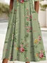 Women Floral Short Sleeve Summer Printing Dress V Neck Daily Casual Maxi A-Line Dress