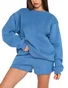 Women Plain Two-Piece Set Daily Long Sleeve Casual Spring/Fall Top With Pants Matching Set