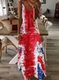 Women Independence Day (Flag) Sleeveless Summer Printing Dress V Neck Daily Casual Maxi Slip Dress X-Line Dress