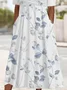 Women Floral Short Sleeve Summer Printing Dress V Neck Daily Casual Maxi A-Line Dress