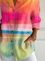 Women Ombre Long Sleeve Shirt Spring/Fall Buckle Shirt Collar Daily Casual Top