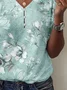 Women Floral Short Sleeve Tee T-shirt V Neck Printing Casual Summer Graphic Tee Top