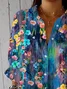 Women Floral Three Quarter Sleeve Shirt Spring/Fall Printing Shirt Collar Daily Casual Top