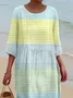 Women Striped Half Sleeve Summer Printing Dress Crew Neck Daily Casual Maxi H-Line Dress
