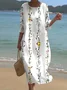 Women Floral Short Sleeve Summer Dress Crew Neck Daily Casual Maxi A-Line Dress