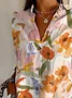 Women Floral Long Sleeve Shirt Spring/Fall Buckle Shirt Collar Daily Casual Top