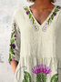 Women Floral Long Sleeve Shirt Spring/Fall Printing V Neck Daily Casual Top