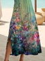 Women Floral Short Sleeve Summer Printing Dress Crew Neck Daily Casual Maxi Fit & Flare Dress A-Line Dress