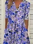 Women Floral Short Sleeve Summer Printing Dress V Neck Daily Casual Maxi Fit & Flare Dress H-Line Dress