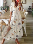 Women Geometric Half Sleeve Summer Dress V Neck Daily Casual Maxi Shirt Dress A-Line Dress