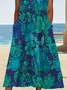 Women Floral Short Sleeve Summer Printing Dress V Neck Daily Casual Maxi Fit & Flare Dress H-Line Dress