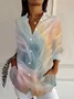 Women Ombre Long Sleeve Shirt Spring/Fall Buckle Shirt Collar Daily Casual Top
