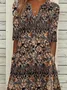 Women Floral Short Sleeve Summer Printing Dress V Neck Daily Casual Maxi Fit & Flare Dress H-Line Dress