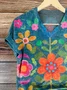 Women Floral Short Sleeve Tee T-shirt V Neck Casual Summer Top