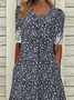 Women Floral Short Sleeve Summer Printing Dress Crew Neck Daily Casual Maxi Shift Dress H-Line Dress
