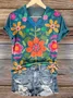Women Floral Short Sleeve Tee T-shirt V Neck Casual Summer Top
