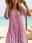 Women Floral Short Sleeve Summer Printing Dress Crew Neck Daily Casual Maxi Fit & Flare Dress A-Line Dress