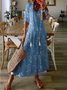 Women Geometric Half Sleeve Summer Dress V Neck Daily Casual Maxi Shirt Dress A-Line Dress