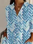 Women Geometric Long Sleeve Shirt Spring/Fall Buckle Shirt Collar Daily Casual Top