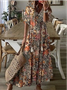 Women Geometric Half Sleeve Summer Dress V Neck Daily Casual Maxi Shirt Dress A-Line Dress