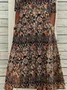 Women Floral Short Sleeve Summer Printing Dress V Neck Daily Casual Maxi Fit & Flare Dress H-Line Dress