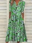 Women Floral Short Sleeve Summer Printing Dress V Neck Daily Casual Maxi Fit & Flare Dress H-Line Dress
