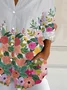 Women Floral Long Sleeve Shirt Spring/Fall Buckle Shirt Collar Daily Casual Top