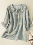 Women Floral Short Sleeve Shirt Summer Printing Shawl Collar Daily Casual Top