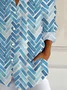 Women Geometric Long Sleeve Shirt Spring/Fall Buckle Shirt Collar Daily Casual Top