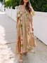 Women Floral Half Sleeve Summer Slit Dress V Neck Daily Casual Maxi Flowy Dress A-Line Dress