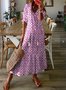Women Geometric Half Sleeve Summer Dress V Neck Daily Casual Maxi Shirt Dress A-Line Dress
