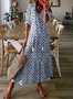 Women Geometric Half Sleeve Summer Dress V Neck Daily Casual Maxi Shirt Dress A-Line Dress