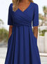 Women Plain Short Sleeve Summer Printing Dress V Neck Daily Casual Maxi A-Line Dress