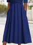 Women Plain Short Sleeve Summer Printing Dress V Neck Daily Casual Maxi A-Line Dress